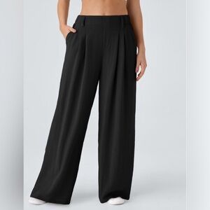 High Waisted Pocket Wide Leg Flowy Solid Palazzo Casual Linen-Feel Pants NWT